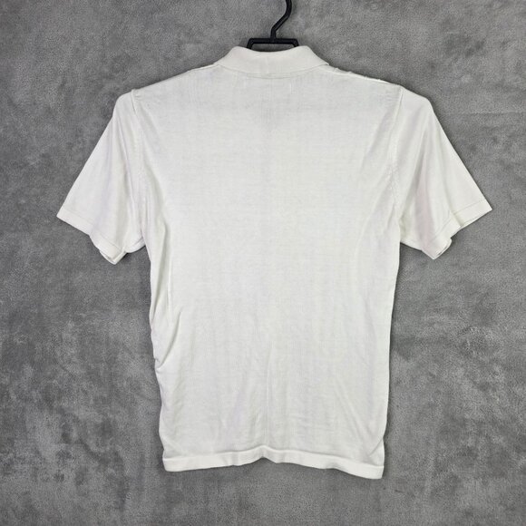 Mens Vintage Perry Ellis Ivory Pleated Polo Shirt Button Up Short Sleeve Size L - Picture 3 of 6